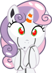 Size: 511x720 | Tagged: safe, artist:dtavs.exe, sweetie belle, pony, robot, unicorn, g4, female, filly, foal, hooves, horn, looking at you, open mouth, simple background, solo, surprised, sweetie bot, transparent background