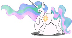 Size: 6400x3400 | Tagged: safe, artist:zeldafan777, princess celestia, alicorn, pony, g4, belly, belly bed, butt, chubbylestia, fat, female, immobile, impossibly large belly, morbidly obese, obese, overweight, plot, solo, stuffed, stuffing, weight gain