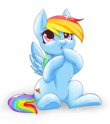 Size: 1319x1488 | Tagged: safe, artist:bubble kitten17, rainbow dash, pegasus, pony, g4, :o, cute, dashabetes, female, looking up, mare, open mouth, sitting, solo, spread wings, underhoof, wings