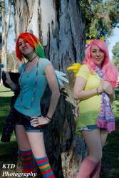 Size: 640x960 | Tagged: safe, artist:mewinabubble, fluttershy, rainbow dash, human, g4, cosplay, irl, irl human, photo