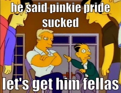 Size: 500x386 | Tagged: safe, g4, pinkie pride, barely pony related, image macro, let's get him fellas, male, meme, the simpsons