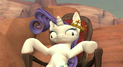 Size: 847x466 | Tagged: safe, artist:benno950, rarity, pony, unicorn, g4, 3d, chair, crown, derp, faic, female, gmod, majestic, mare, queen, queen of something, queen rarity, royalty, scrunchy face, solo, very scrunchie face, wat, youtube