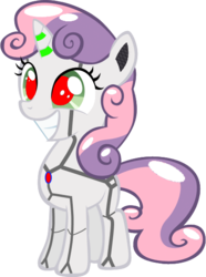 Size: 424x571 | Tagged: safe, artist:dtavs.exe, sweetie belle, pony, robot, unicorn, g4, excited, female, filly, foal, hooves, horn, modified, simple background, smiling, solo, squee, sweetie bot, teeth, transparent background