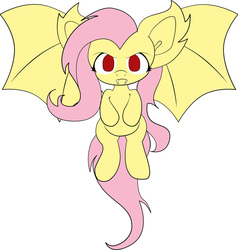 Size: 638x671 | Tagged: safe, artist:kildaver, fluttershy, g4, chibi, fangs, female, flutterbat, flying, frown, glare, looking at you, solo, species swap, spread wings, wip