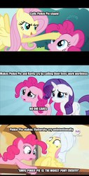 Size: 450x888 | Tagged: safe, edit, edited screencap, screencap, fluttershy, rarity, earth pony, pegasus, pony, unicorn, filli vanilli, g4, putting your hoof down, season 2, season 4, comic, crying, double standard, downvote bait, drama, female, mare, op is a duck, op is trying to start shit, op started shit, pinkie drama, response, scrunchy face