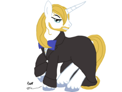 Size: 640x480 | Tagged: safe, artist:stagetechyart, prince blueblood, pony, unicorn, g4, clothes, jacket, looking back, male, solo