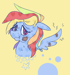 Size: 504x539 | Tagged: safe, artist:cocoaowls, rainbow dash, g4, bandaid, female, injured, solo