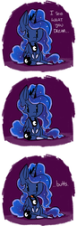 Size: 2097x6062 | Tagged: dead source, safe, artist:fauxsquared, princess luna, alicorn, pony, g4, angry, butts, chibi, comic, cute, dream walker luna, ethereal mane, female, glare, hoof shoes, looking at you, lunabetes, mare, open mouth, sitting, solo, starry mane