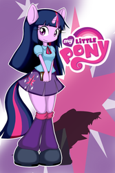 Size: 1000x1500 | Tagged: safe, artist:rougebat, twilight sparkle, anthro, equestria girls, g4, ambiguous facial structure, book, female, humanized, logo, my little pony logo, pixiv, ponied up, pony coloring, solo