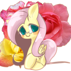 Size: 600x600 | Tagged: safe, artist:lessue, fluttershy, g4, blushing, female, glasses, pixiv, solo