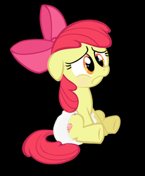 Size: 584x710 | Tagged: dead source, safe, artist:oliver-england, apple bloom, g4, diaper, female, frown, non-baby in diaper, solo