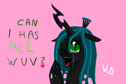 Size: 2464x1640 | Tagged: safe, artist:winterdominus, queen chrysalis, g4, blushing, female, open mouth, solo, wink