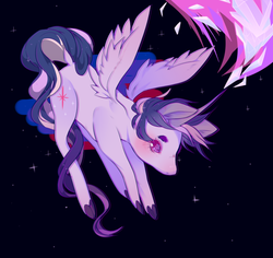 Size: 858x811 | Tagged: safe, artist:oliviaandedd, twilight sparkle, pig, g4, blushing, female, flying, magic, pigified, solo, species swap, spread wings, stars, twilight sparkle (alicorn), wingding eyes