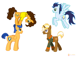 Size: 8000x6000 | Tagged: safe, artist:flashlighthouse, cheese sandwich, flash sentry, soarin', trenderhoof, earth pony, pegasus, pony, unicorn, g4, absurd resolution, male, stallion