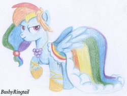 Size: 1024x780 | Tagged: safe, artist:busheyringtail, rainbow dash, g4, clothes, dress, female, gala dress, solo, traditional art