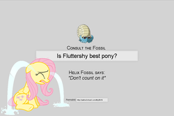 Size: 1017x675 | Tagged: safe, fluttershy, omanyte, g4, consult the fossil, crying, helix fossil, lord helix, pokémon, sad, twitch plays pokémon