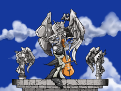 Size: 2000x1500 | Tagged: safe, artist:joycall6, octavia melody, earth pony, pony, g4, cello, cloud, cloudy, female, maplestory, mare, musical instrument, parody, statues