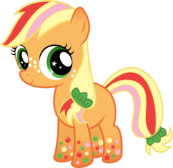 Size: 6203x6000 | Tagged: safe, artist:serenawyr, applejack, g4, season 4, absurd resolution, female, filly, filly applejack, looking at you, rainbow power, simple background, solo, transparent background, vector, wingding eyes, younger