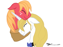 Size: 640x480 | Tagged: safe, artist:stagetechyart, big macintosh, prince blueblood, earth pony, pony, unicorn, g4, bluemac, bust, eyes closed, floppy ears, gay, male, shipping, stallion