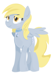 Size: 800x1053 | Tagged: safe, artist:dbkit, derpy hooves, pegasus, pony, g4, blushing, collar, female, mare, necklace, simple background, solo, transparent background, underp
