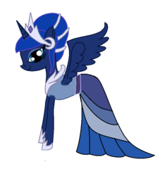 Size: 684x730 | Tagged: safe, artist:lunarskystorm, princess luna, alicorn, pony, g4, alternate hairstyle, clothes, dress, female, mare, simple background, smiling, solo