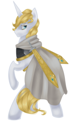 Size: 698x1143 | Tagged: safe, artist:nalenthi, prince blueblood, g4, armor, cloak, clothes, male, solo, sword