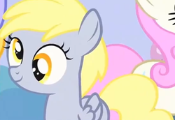Size: 465x319 | Tagged: safe, screencap, cloud kicker, derpy hooves, twinkleshine, pegasus, pony, unicorn, g4, pinkie pride, season 4, female, filly, filly derpy, solo focus, younger