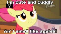 Size: 853x478 | Tagged: safe, apple bloom, earth pony, pony, g4, pinkie apple pie, adorabloom, bronybait, cute, female, image macro, roflbot, solo