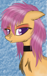Size: 557x903 | Tagged: safe, artist:liquidarrow-x, scootaloo, g4, chest fluff, choker, female, looking at you, portrait, solo
