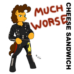 Size: 3000x3000 | Tagged: safe, artist:mayorlight, boneless, cheese sandwich, earth pony, pony, g4, pinkie pride, album cover, bad (song), bipedal, even worse, male, michael jackson, parody, parody of a parody, ponified, ponified album cover, solo, stallion, voice actor joke, weird al yankovic