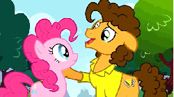Size: 576x324 | Tagged: safe, screencap, cheese sandwich, pinkie pie, earth pony, pony, g4, pinkie pride, animated, eye shimmer, female, hug, male, mare, shipping fuel, stallion