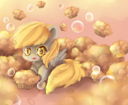 Size: 3400x2800 | Tagged: safe, artist:aquagalaxy, derpy hooves, pegasus, pony, g4, bubble, female, mare, muffin, solo, that pony sure does love muffins