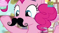 Size: 645x362 | Tagged: safe, screencap, pinkie pie, g4, pinkie pride, season 4, animated, cupcake, female, hub logo, juggling, moustache, solo, stan lee's mighty 7