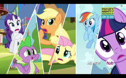 Size: 1280x800 | Tagged: safe, applejack, fluttershy, rainbow dash, rarity, spike, twilight sparkle, alicorn, pony, g4, my little pony: friendship is magic, pinkie pride, twilight sparkle (alicorn)