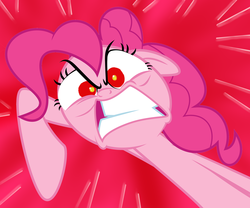 Size: 3599x3000 | Tagged: safe, edit, edited screencap, screencap, pinkie pie, earth pony, pony, g4, pinkie pride, female, mare, not happy, pinkie pie is not amused, pinkie promise, rage, red background, simple background, solo, unamused