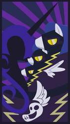 Size: 1080x1920 | Tagged: dead source, safe, artist:dotrook, descent, nightmare moon, nightshade, alicorn, pegasus, pony, g4, armor, clothes, costume, cutie mark, female, hooves, horn, lineless, mare, nightmare moon armor, poster, shadowbolts, shadowbolts (nightmare moon's minions), shadowbolts costume, wings