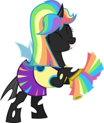 Size: 4629x5482 | Tagged: safe, artist:90sigma, artist:fsleg, edit, twilight sparkle, changeling, g4, absurd resolution, bipedal, cheerleader, cheerleader sparkle, cheerling, cute, eyes closed, fangs, female, happy, open mouth, pom pom, rearing, simple background, smiling, solo, transparent background, vector
