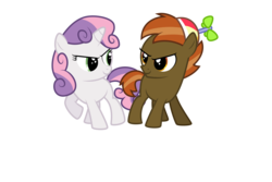 Size: 3600x2400 | Tagged: safe, artist:byteslice, button mash, sweetie belle, earth pony, unicorn, g4, colt, female, filly, foal, hat, horn, looking at each other, looking at someone, male, propeller hat, simple background, svg, transparent background, vector