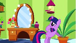 Size: 576x324 | Tagged: safe, edit, edited screencap, screencap, twilight sparkle, g4, green isn't your color, animated, bird house, female, jojo's bizarre adventure, mirror, plant, potted plant, solo, the hanged man