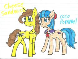 Size: 1219x926 | Tagged: safe, artist:cmara, cheese sandwich, coco pommel, g4, pinkie pride, rarity takes manehattan, cheesecoco, crack shipping, female, male, straight, traditional art