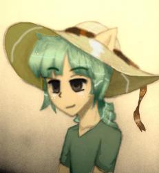 Size: 1920x2074 | Tagged: safe, artist:yachi000, snails, human, g4, blurry, clothes, eared humanization, hat, humanized, light skin, male, shirt, solo