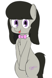 Size: 747x1126 | Tagged: safe, artist:porkboy, octavia melody, earth pony, pony, g4, :p, alternate hairstyle, bipedal, bowtie, chest fluff, cute, female, fluffy, looking at you, simple background, smiling, solo, tongue out, transparent background