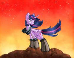 Size: 3192x2500 | Tagged: safe, artist:kelisah, twilight sparkle, alicorn, pony, g4, boots, clothes, female, mare, scarf, solo, twilight sparkle (alicorn)