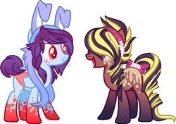 Size: 758x534 | Tagged: safe, artist:k-ouha, oc, oc only, earth pony, pegasus, pony, adoptable, bunny ears, heart