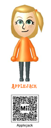 Size: 241x605 | Tagged: safe, applejack, human, g4, 3ds, female, humanized, mii, nintendo, qr code, solo, wii u