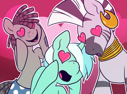 Size: 770x568 | Tagged: safe, artist:pixel-prism, lyra heartstrings, smarty pants, zecora, zebra, twilight sparkle's secret shipfic folder, g4, ponified, want it need it