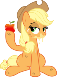 Size: 862x1166 | Tagged: safe, artist:jeatz-axl, applejack, earth pony, pony, g4, simple ways, .svg available, apple, apple juice, applejuice meme, bedroom eyes, dirty, female, juice, mare, messy eating, show accurate, simple background, sitting, slovenly, solo, stupid sexy applejack, svg, transparent background, vector