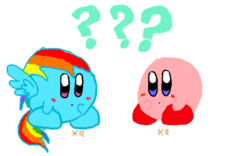 Size: 640x400 | Tagged: safe, artist:kirbyrainboom, rainbow dash, puffball, g4, crossover, kirby, kirby (series), kirby dash, kirbyfied, question mark, simple background, species swap, transparent, transparent background