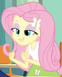 Size: 686x841 | Tagged: safe, screencap, fluttershy, equestria girls, g4, my little pony equestria girls, bedroom eyes, clothes, eyeshadow, female, flutterhigh, skirt, solo, tank top