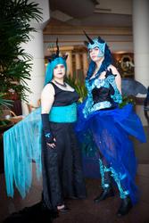 Size: 1366x2048 | Tagged: safe, artist:kiranox, nightmare moon, queen chrysalis, human, g4, cosplay, irl, irl human, photo